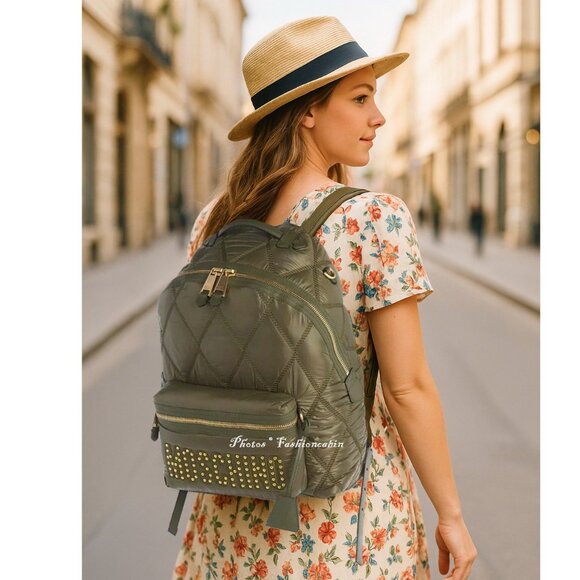 NWT MOSCHINO Studded Quilted Logo Backpack | Studded Bag  display picture 2